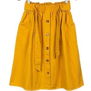 Sadie & Love Skirt Womens A-Line Paper Bag Elastic Waist Belted Small Yellow USA